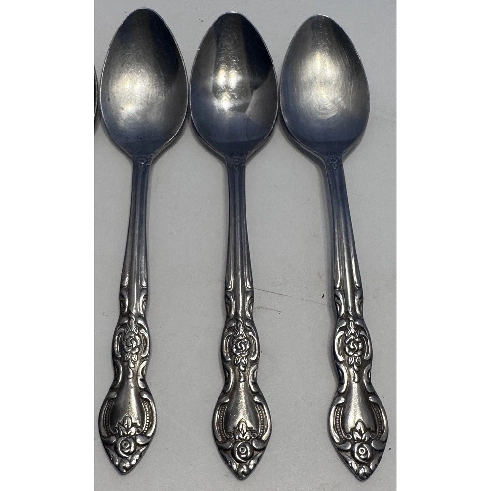 3 Vtg Imperial Stainless Steel Flatware Japan Tea Spoons Floral Rose Flower